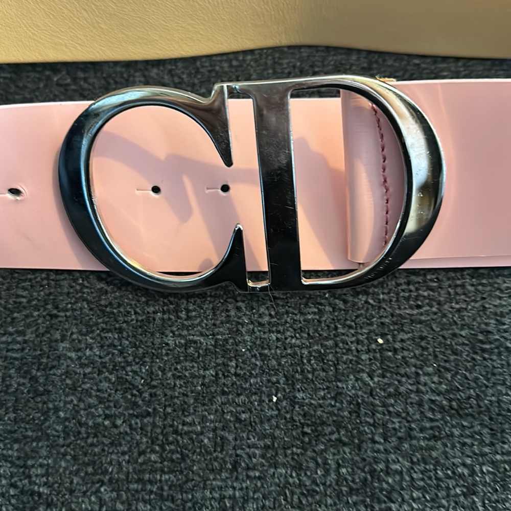 Authentic DIOR CD buckle belt Leather Pink